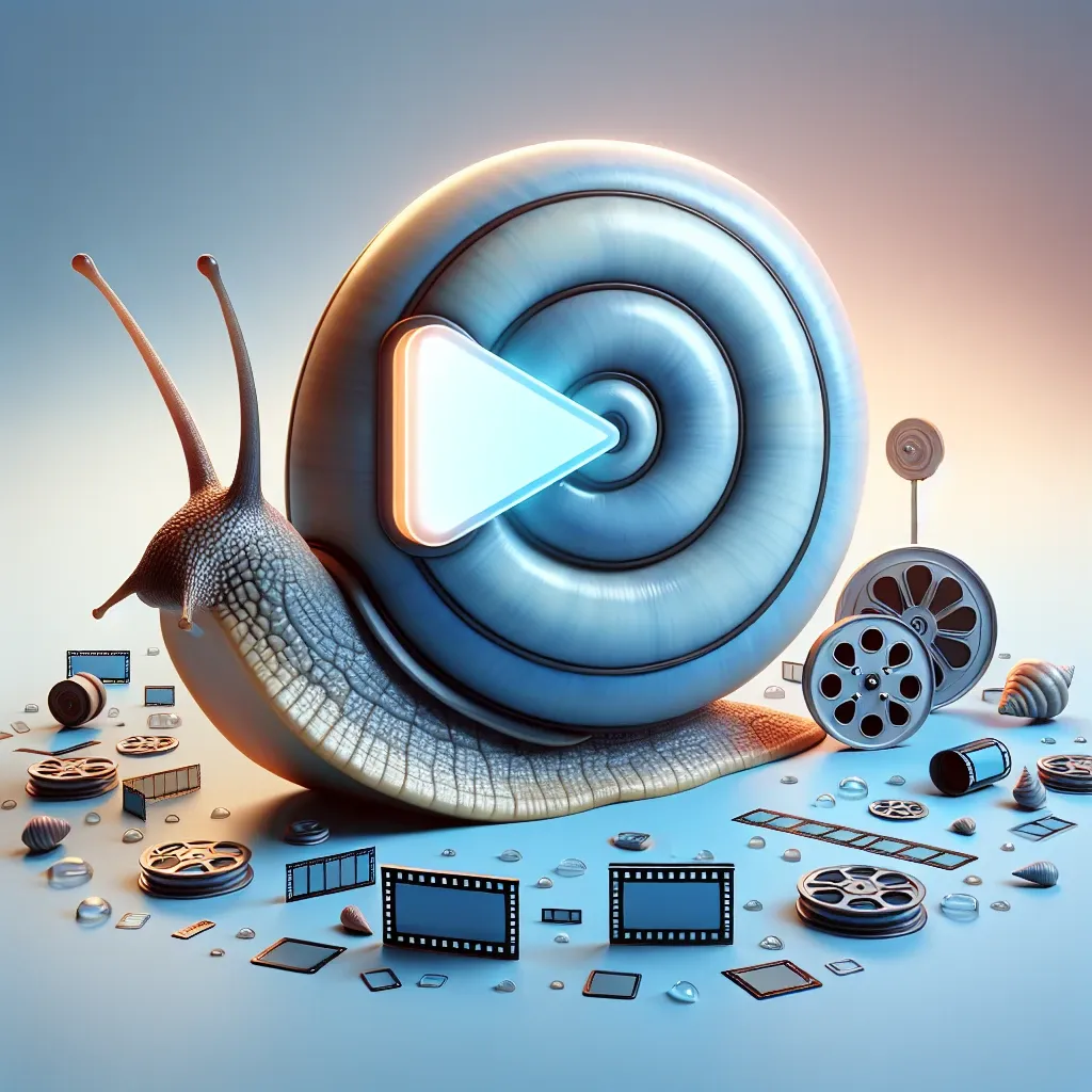 "Illustration of a video optimization process for slow internet connections, featuring buffering icons and adaptive bitrate streaming visuals, representing techniques to enhance video playback performance."