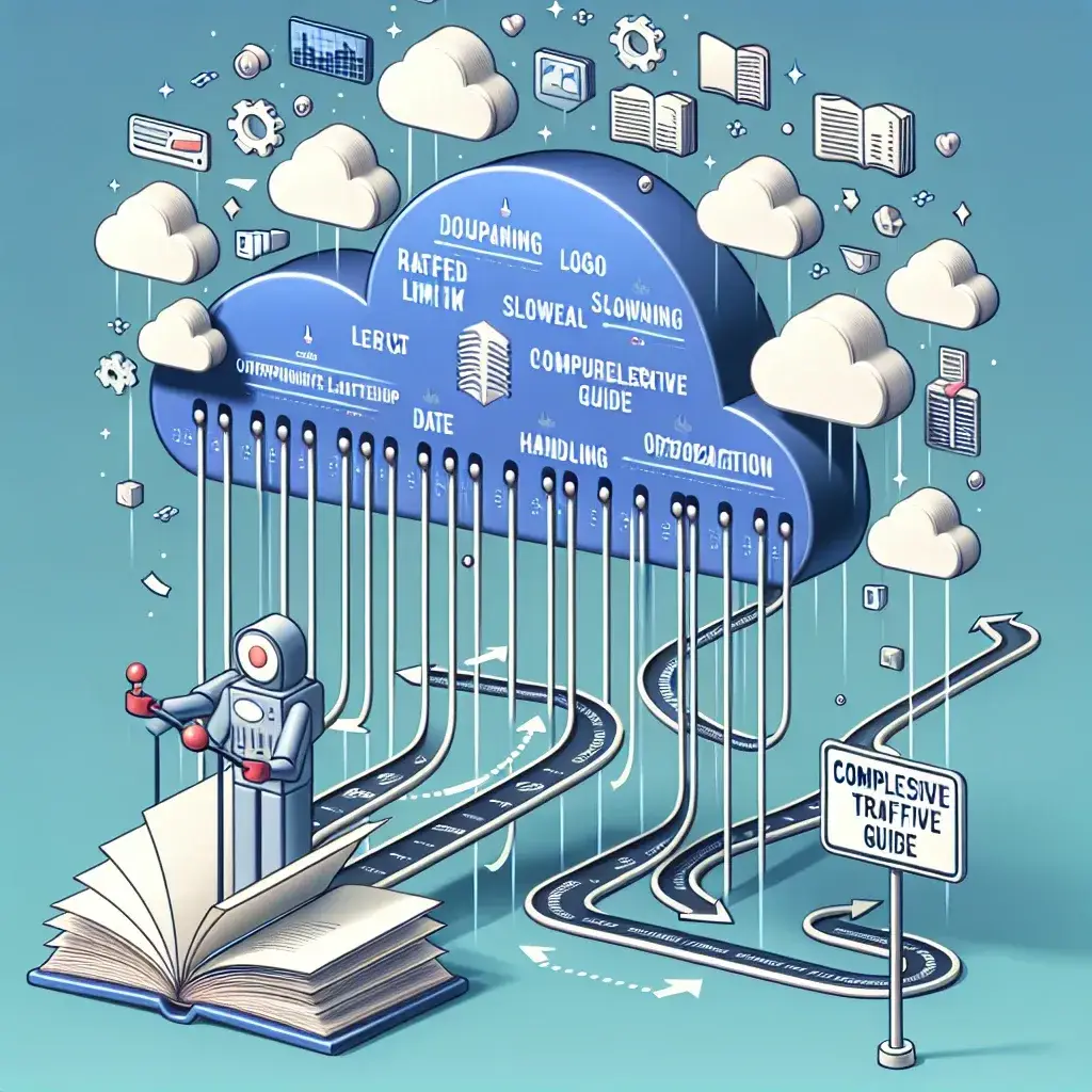 "Illustration depicting rate limiting concepts with graphs and cloud scraping jobs, emphasizing strategies for managing API request limits in data extraction processes."