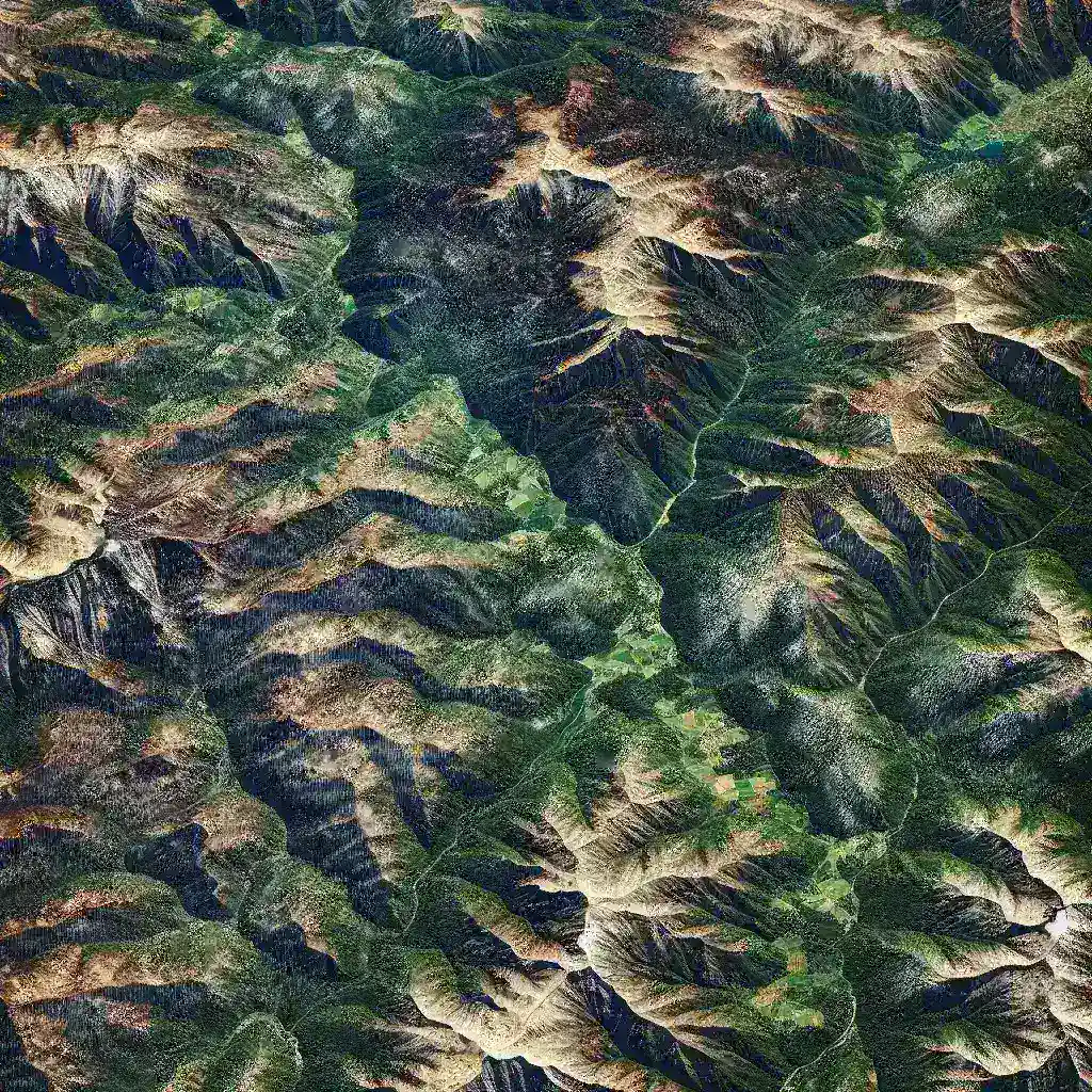 "Satellite image showcasing updated wildfire burn-scar maps on Google Earth, highlighting affected areas with vivid colors and detailed terrain analysis."